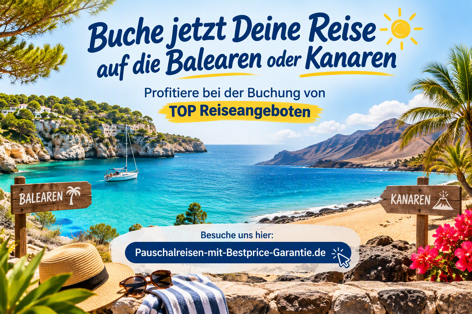 Buche jetzt Deine Reise auf die Balearen oder Kanaren